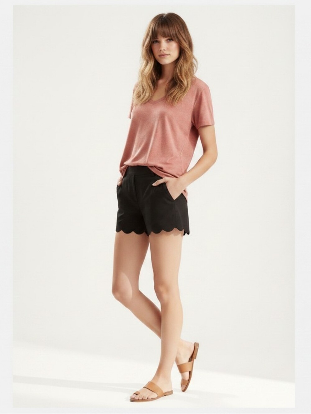 J. Crew Black Scallop 4 Inch Hem Linen Blend Women's Shorts, EUC, 8